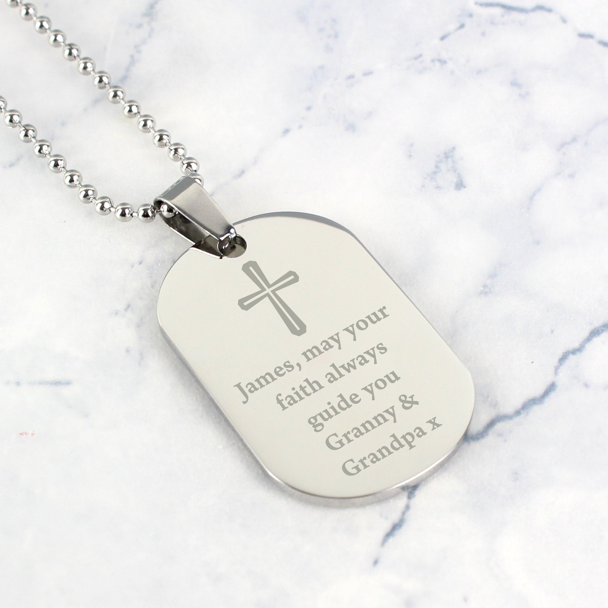 Personalised Cross Stainless Steel Dog Tag Necklace: 1 - Necklaces By Gift Moments