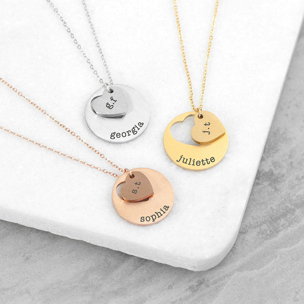 Personalised Cut-Out Heart & Disc Pendant Necklaces: 1 - Rose Gold - Necklaces By Gift Moments