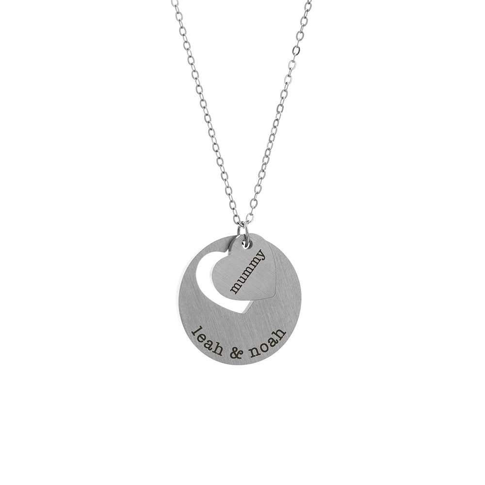 Personalised Cut-Out Heart & Disc Pendant Necklaces: 6 - Silver - Necklaces By Gift Moments
