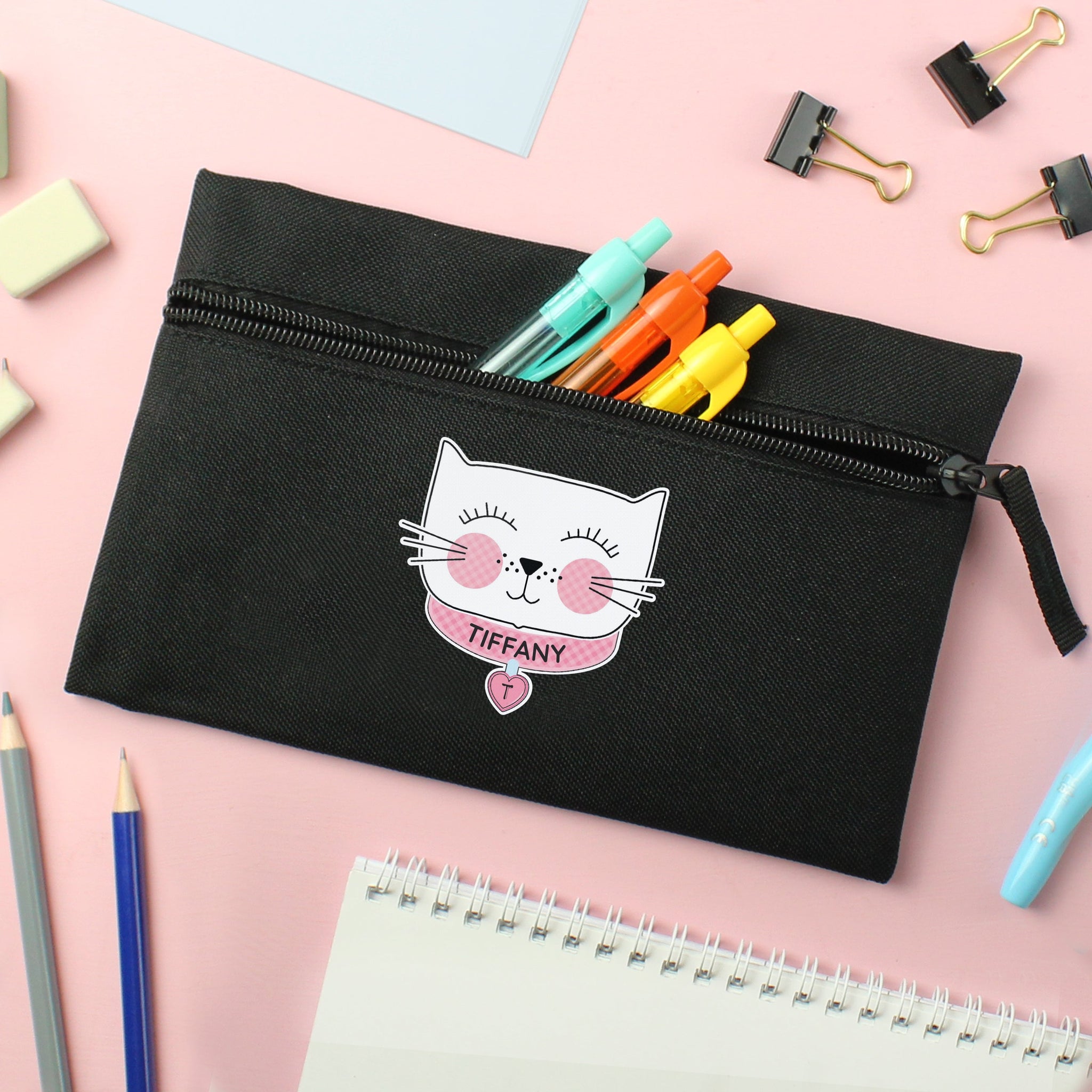 Personalised Cute Cat Black Pencil Case: 1 - Pencil Cases & Sets By Gift Moments