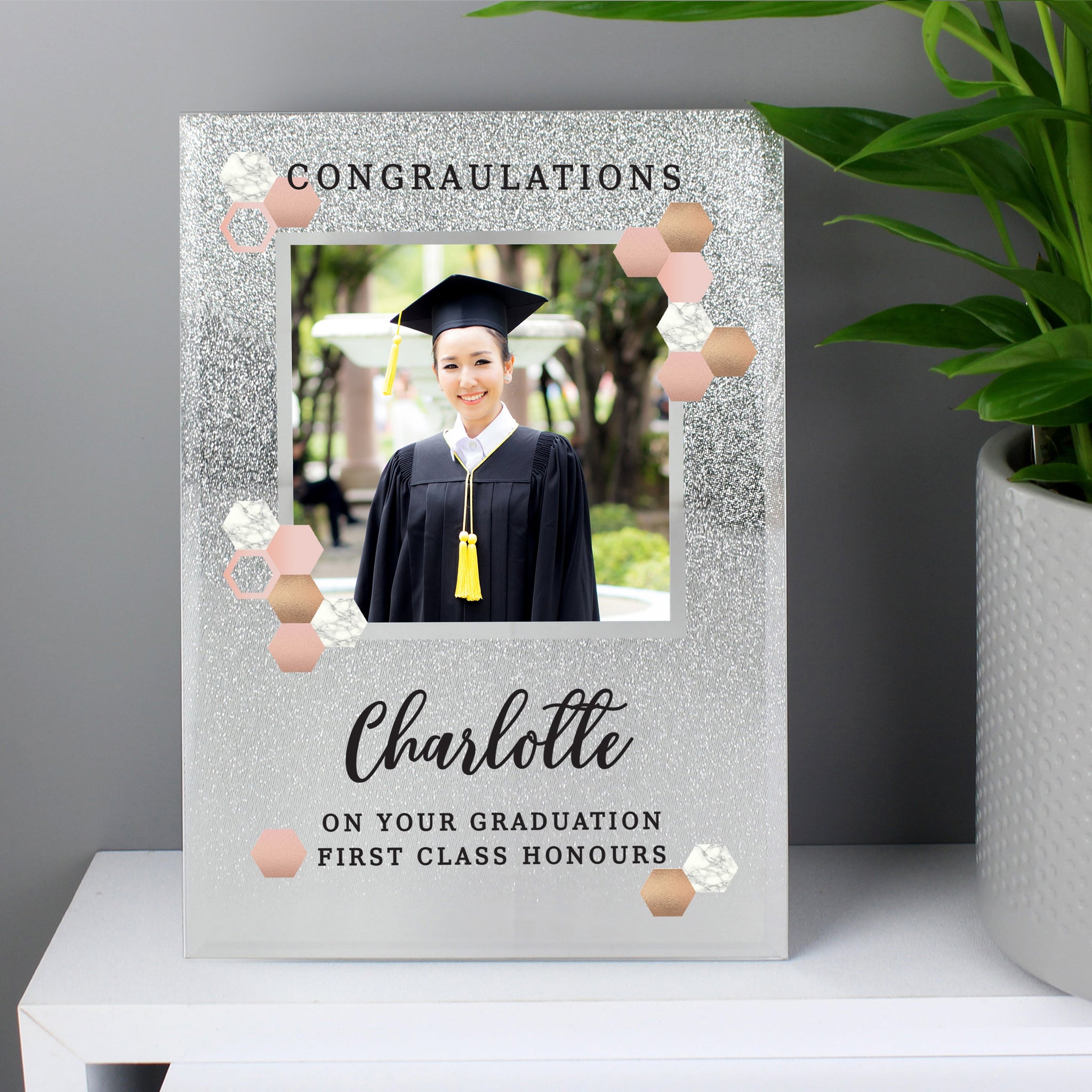 Personalised Cute Hexagon Design 4x4 Glitter Glass Photo Frame: 7 - Photo Frames By Gift Moments