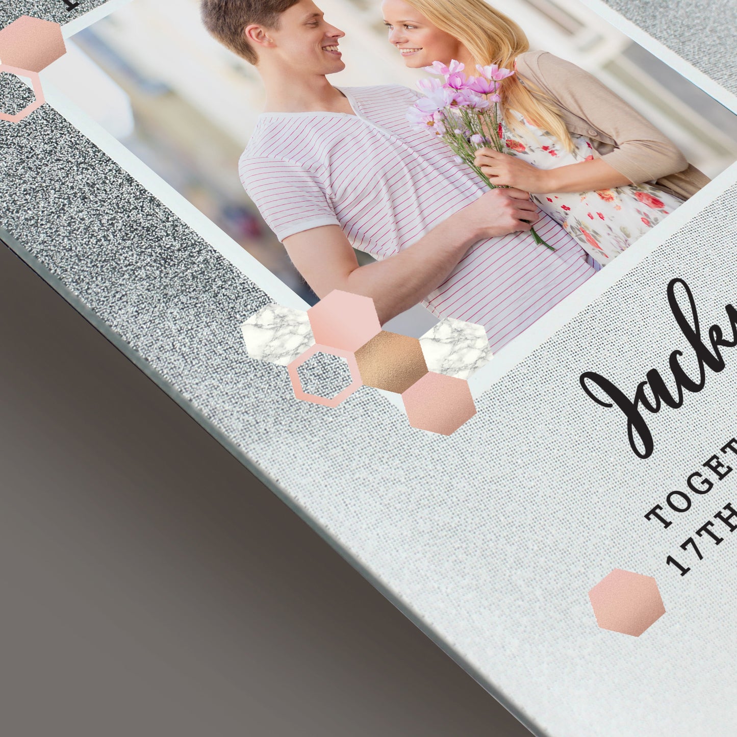 Personalised Cute Hexagon Design 4x4 Glitter Glass Photo Frame: 4 - Photo Frames By Gift Moments