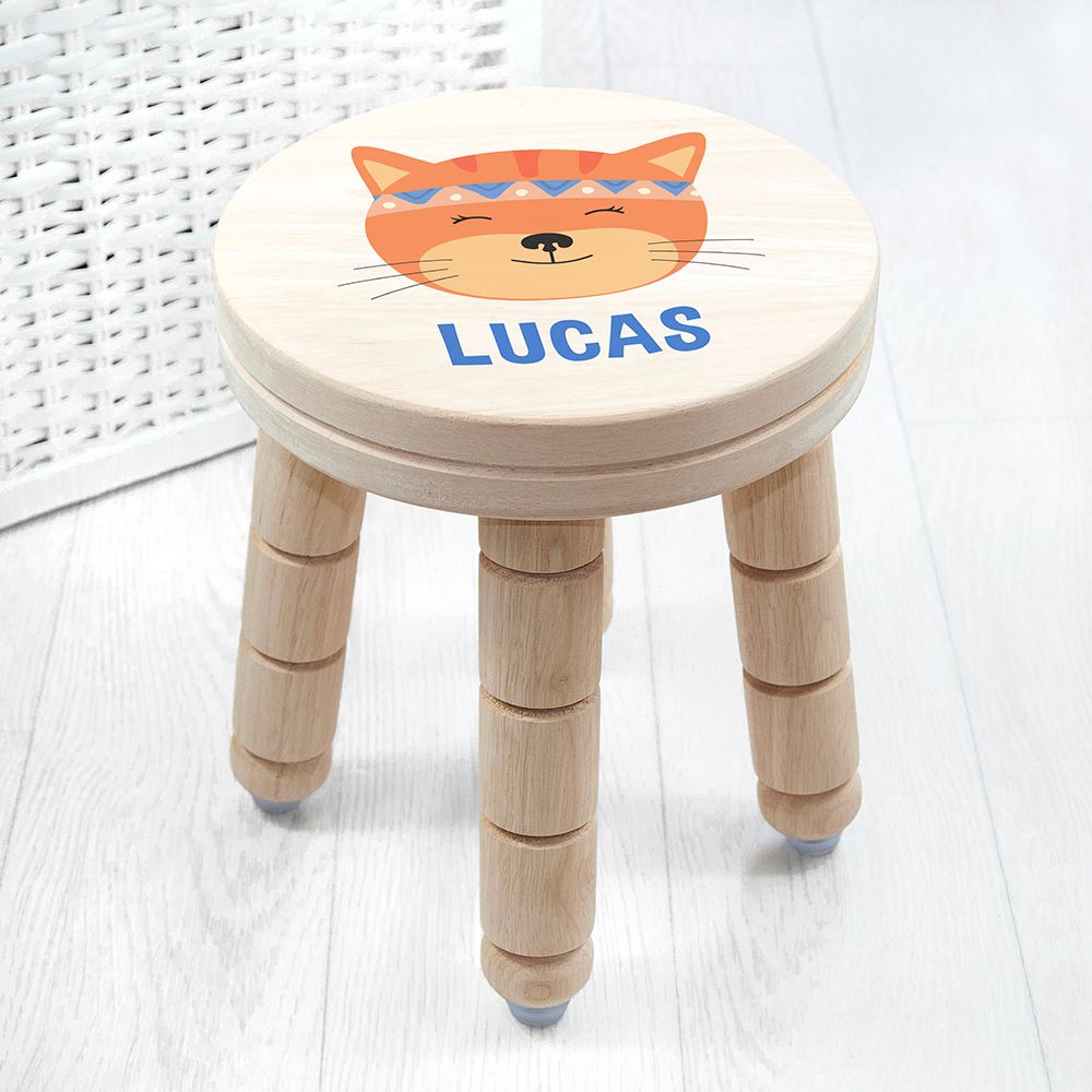 Personalised Cute Kitten Kids Stool: 1 Wooden Stools By Gift Moments
