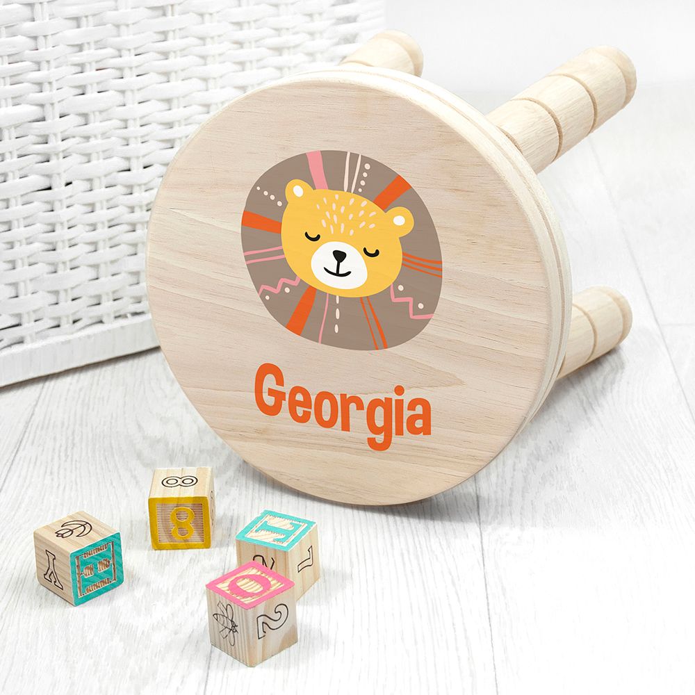 Personalised Cute Lion Kids Stool: 1 Wooden Stools By Gift Moments
