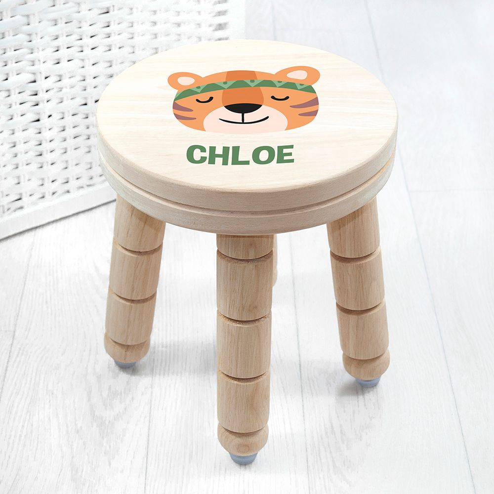 Personalised Cute Tiger Kids Stool: 1 Wooden Stools By Gift Moments