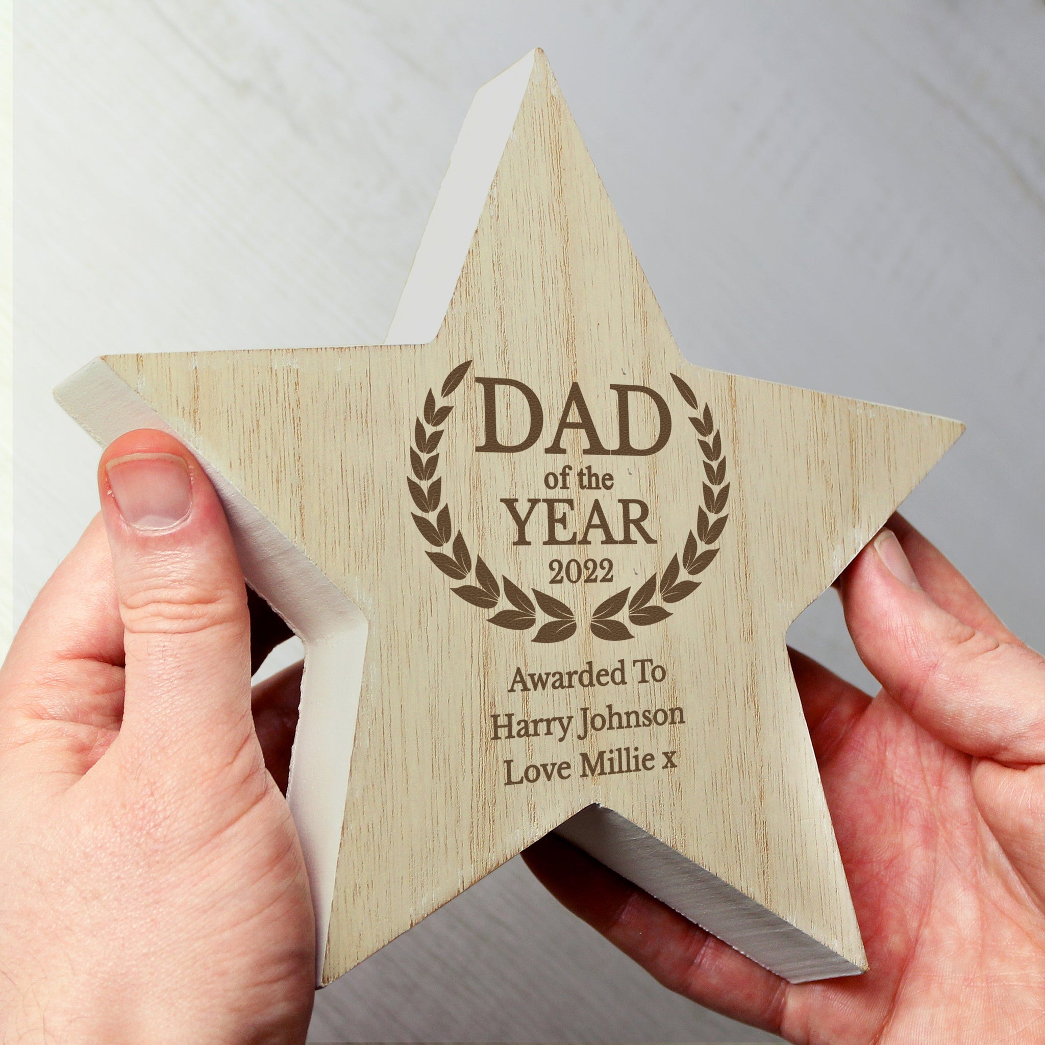 Personalised Dad of the Year Rustic Wooden Star Decoration: 1 - Keepsakes By Gift Moments