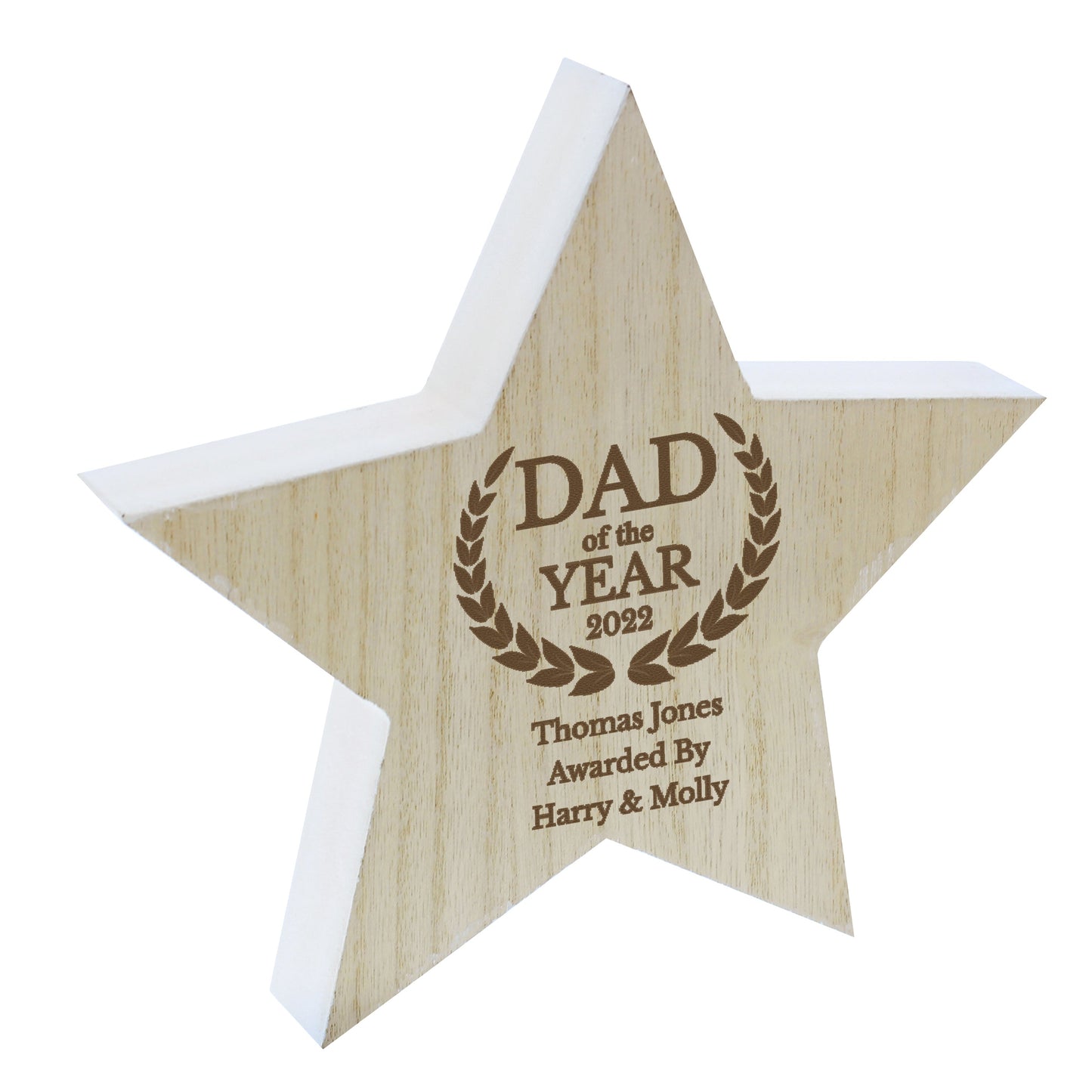 Personalised Dad of the Year Rustic Wooden Star Decoration: 5 - Keepsakes By Gift Moments