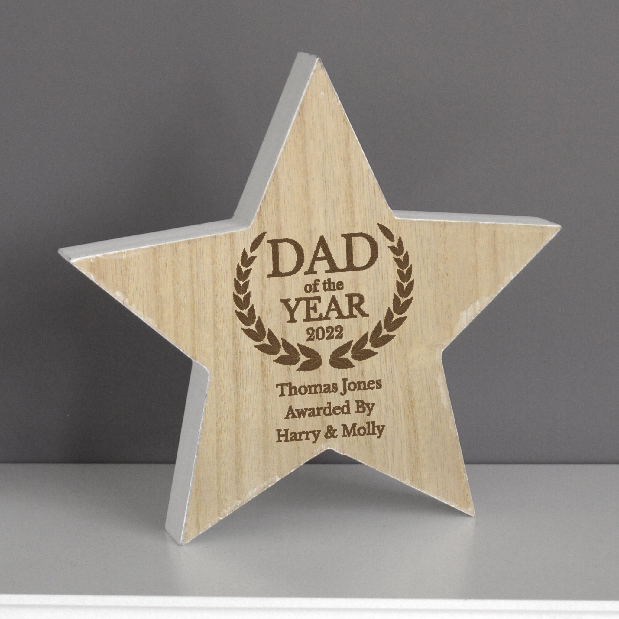 Personalised Dad of the Year Rustic Wooden Star Decoration: 4 - Keepsakes By Gift Moments
