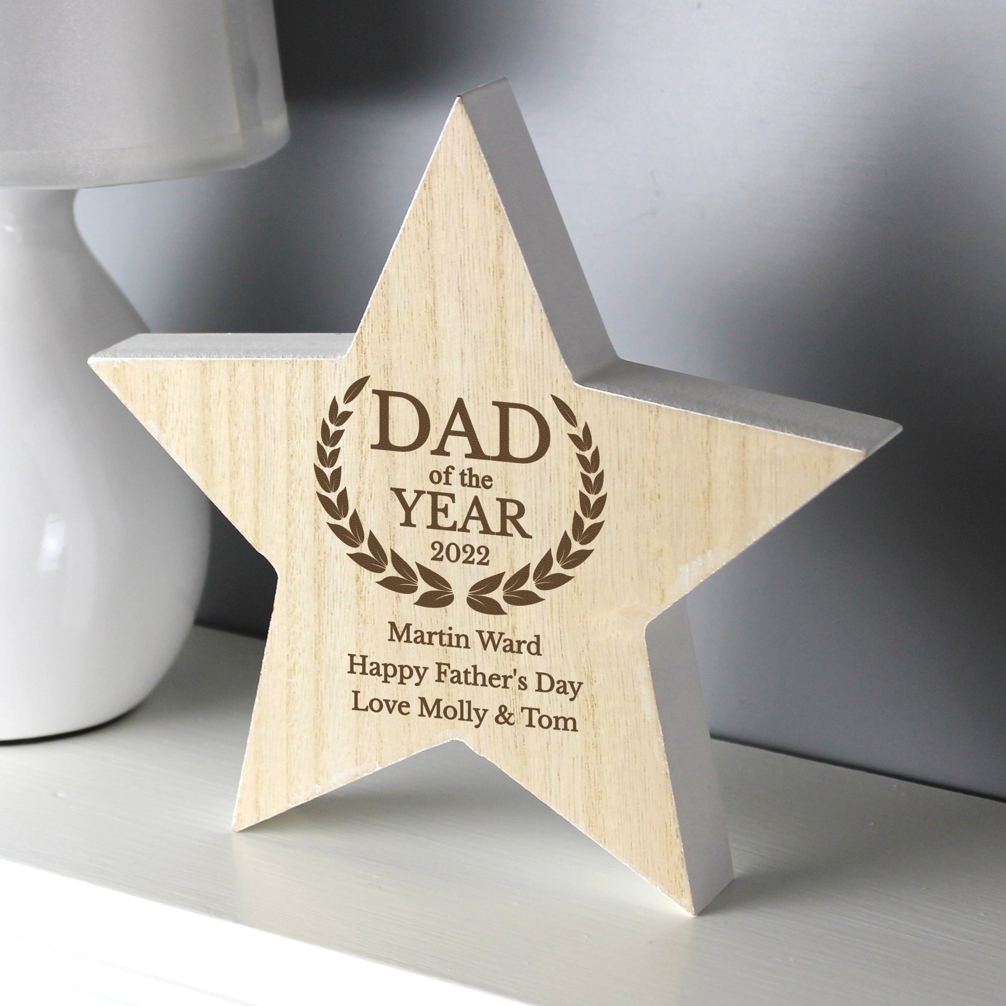 Personalised Dad of the Year Rustic Wooden Star Decoration: 2 - Keepsakes By Gift Moments