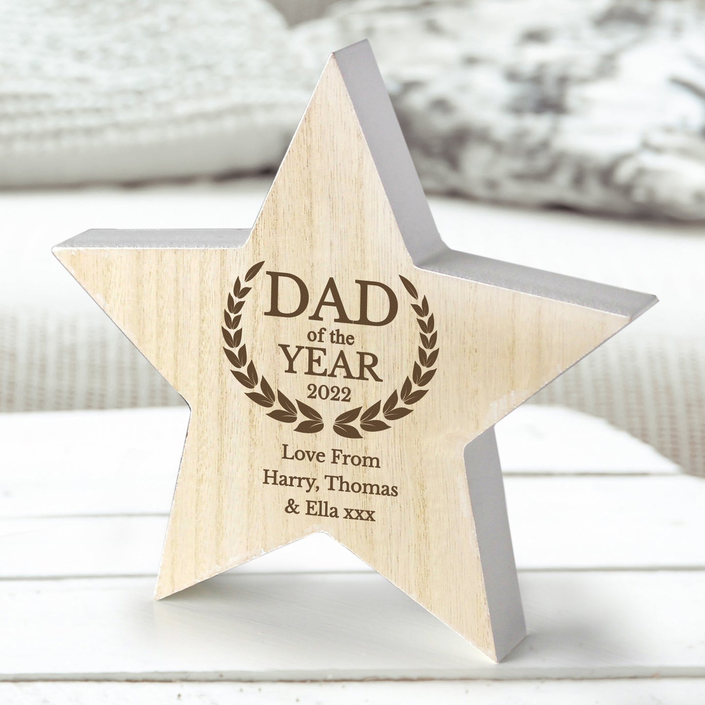 Personalised Dad of the Year Rustic Wooden Star Decoration: 3 - Keepsakes By Gift Moments