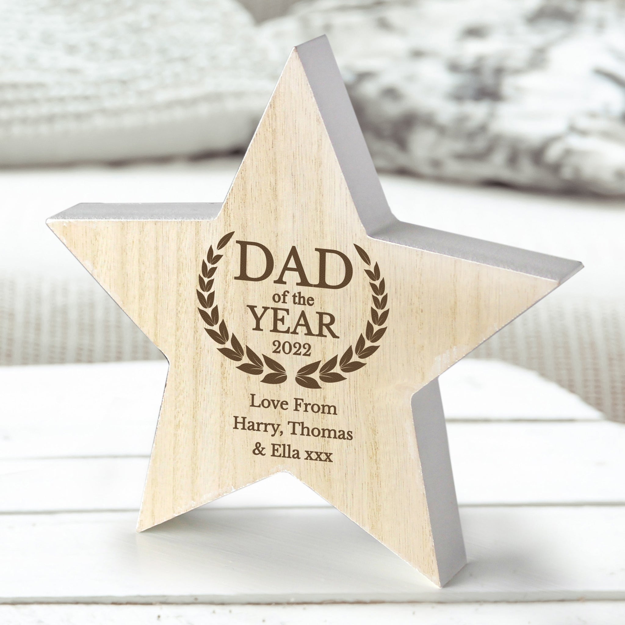 Personalised Dad of the Year Rustic Wooden Star Decoration: 3 - Keepsakes By Gift Moments
