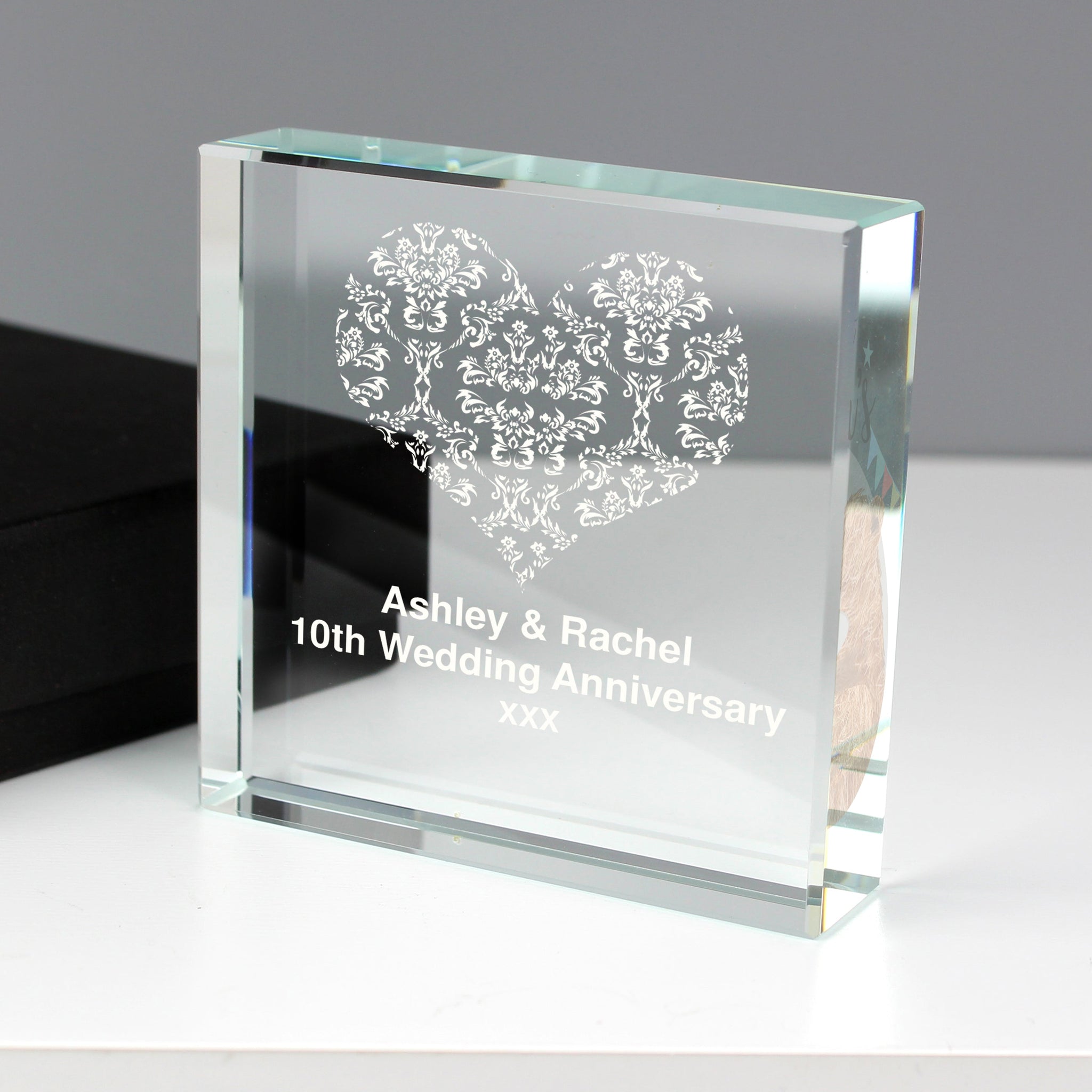 Personalised Damask White Heart Crystal Token: 3 - Crystal Tokens By Gift Moments