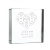 Personalised Damask White Heart Crystal Token: 2 - Crystal Tokens By Gift Moments