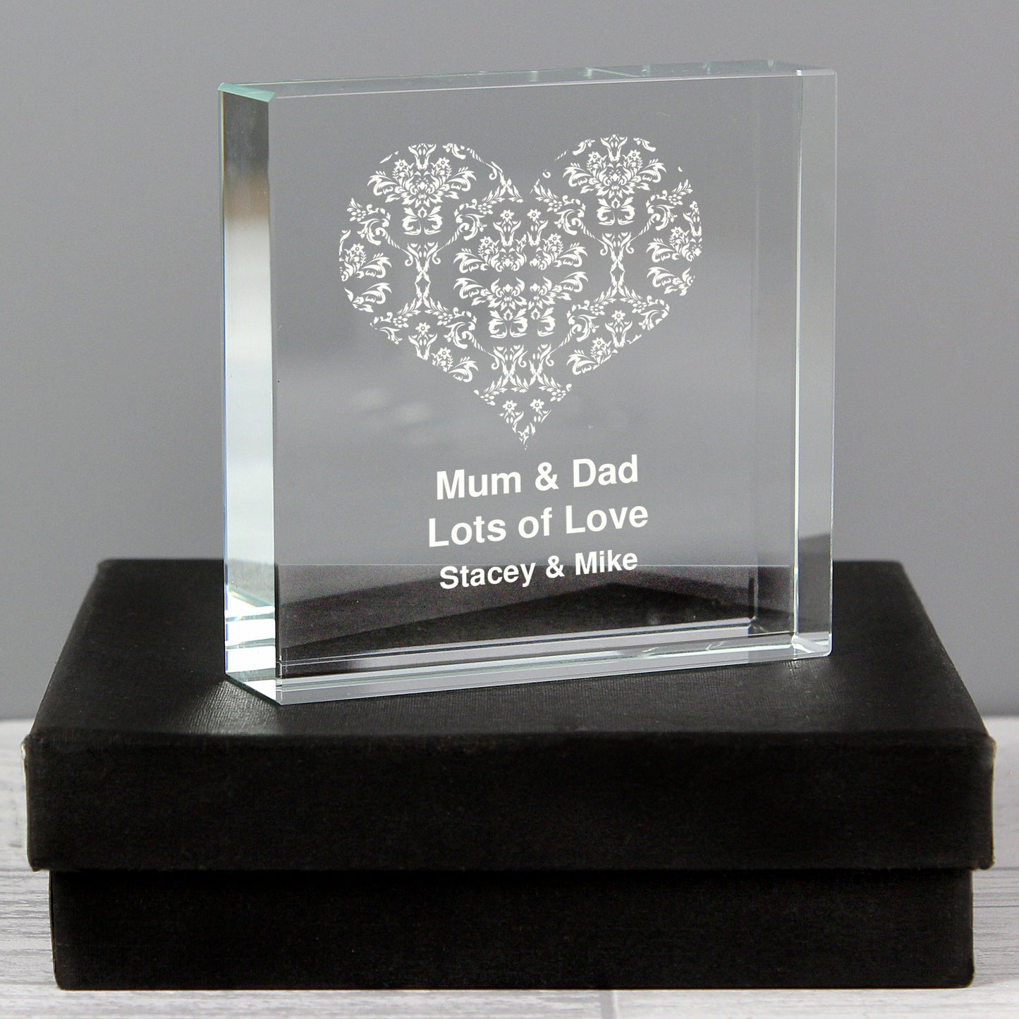 Personalised Damask White Heart Crystal Token: 1 - Crystal Tokens By Gift Moments