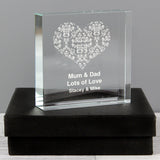 Personalised Damask White Heart Crystal Token: 1 - Crystal Tokens By Gift Moments