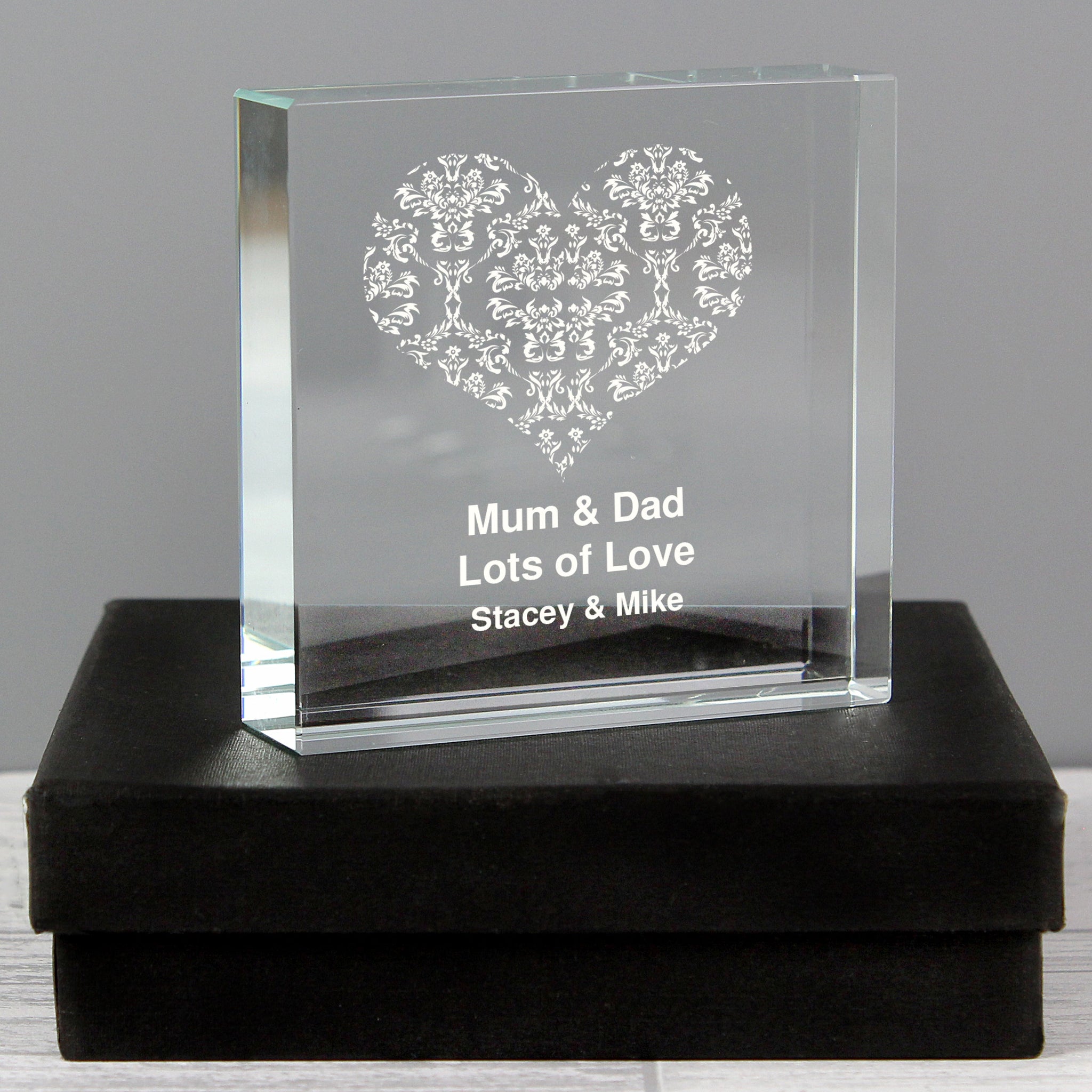 Personalised Damask White Heart Crystal Token: 1 - Crystal Tokens By Gift Moments