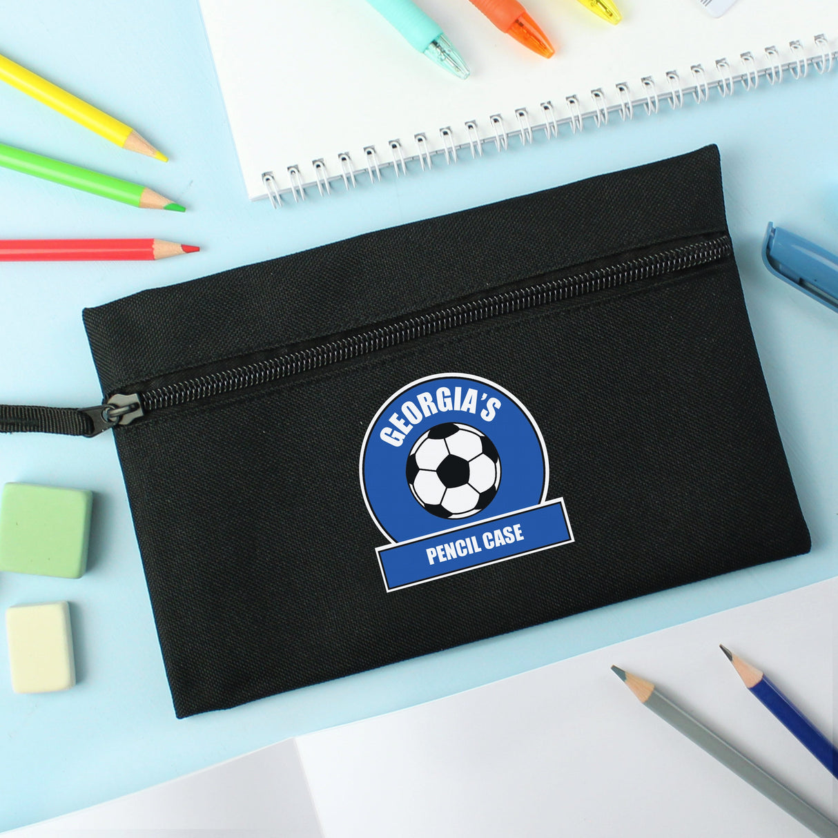 Personalised Dark Blue Football Fan Pencil Case: 2 Pencil Cases & Sets By Gift Moments