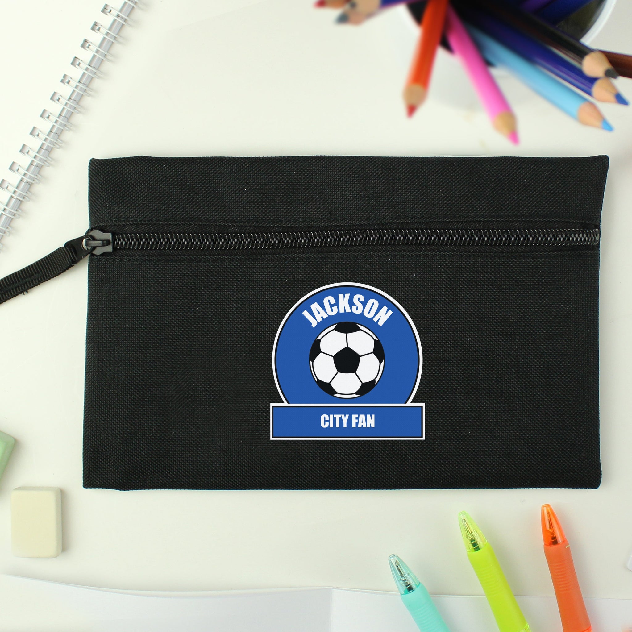 Personalised Dark Blue Football Fan Pencil Case: 3 - Pencil Cases & Sets By Gift Moments
