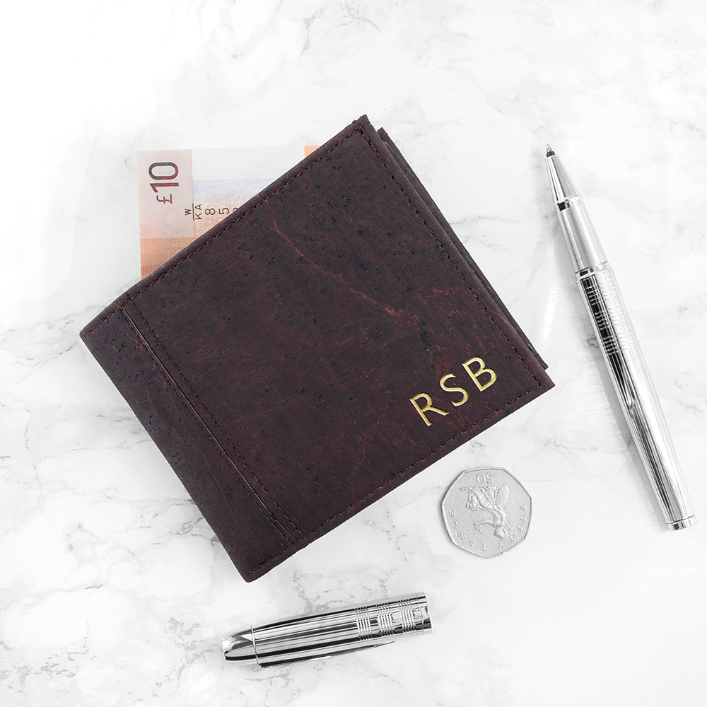 Personalised Dark Brown Vegan Leather Cork Wallet: 2 - Wallets & Money Clips By Gift Moments
