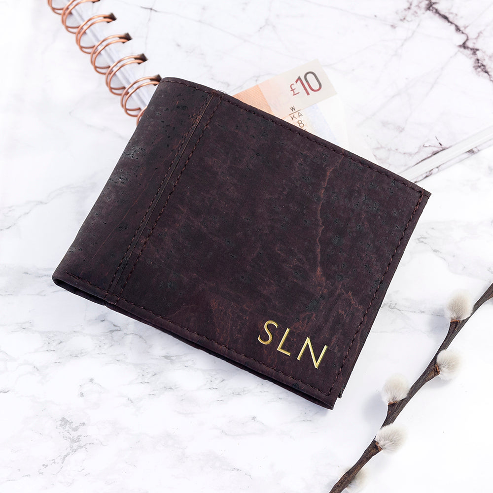 Personalised Dark Brown Vegan Leather Cork Wallet: 6 - Wallets & Money Clips By Gift Moments