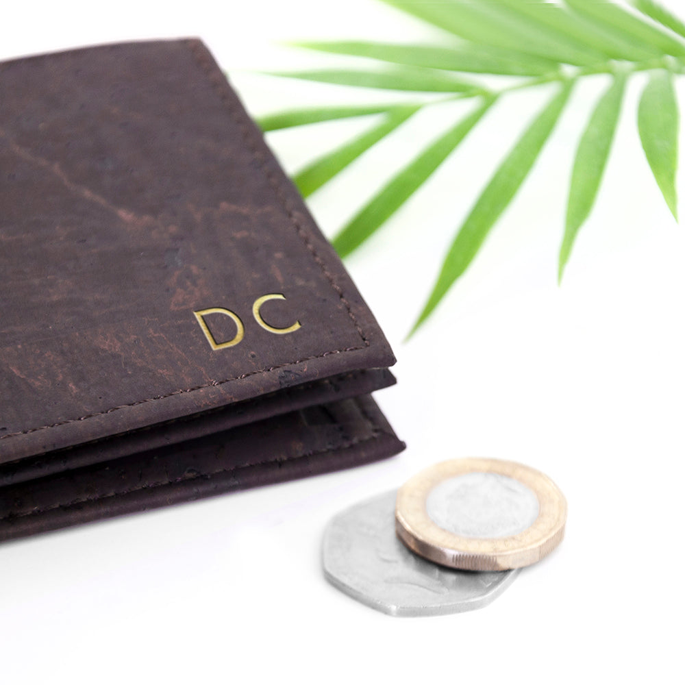 Personalised Dark Brown Vegan Leather Cork Wallet: 5 - Wallets & Money Clips By Gift Moments