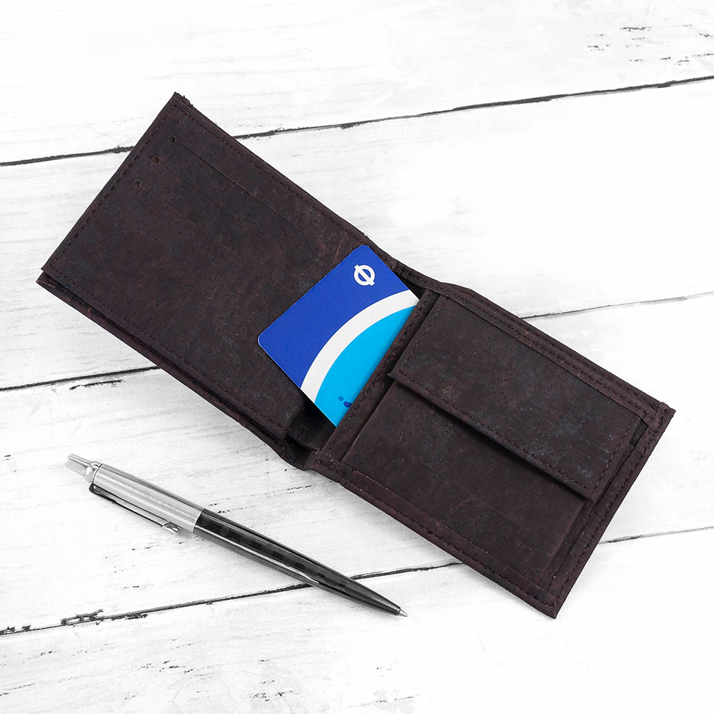 Personalised Dark Brown Vegan Leather Cork Wallet: 4 - Wallets & Money Clips By Gift Moments