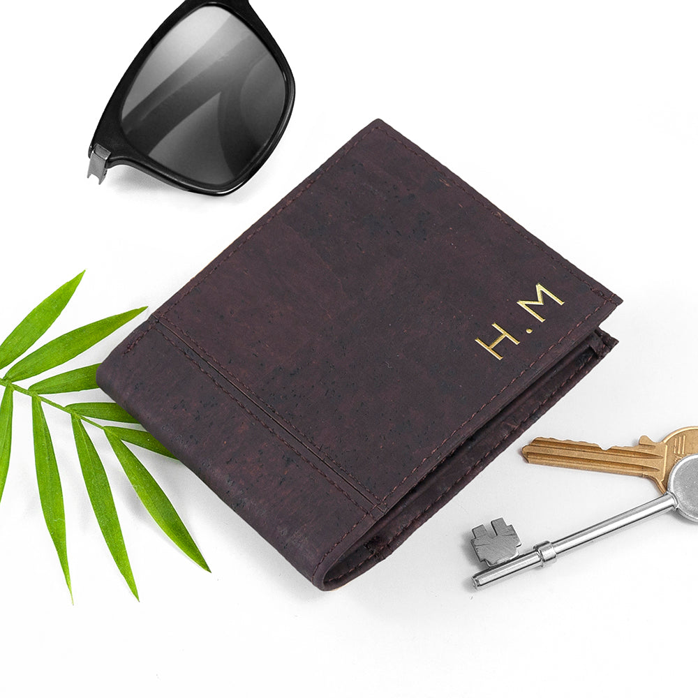Personalised Dark Brown Vegan Leather Cork Wallet: 3 - Wallets & Money Clips By Gift Moments