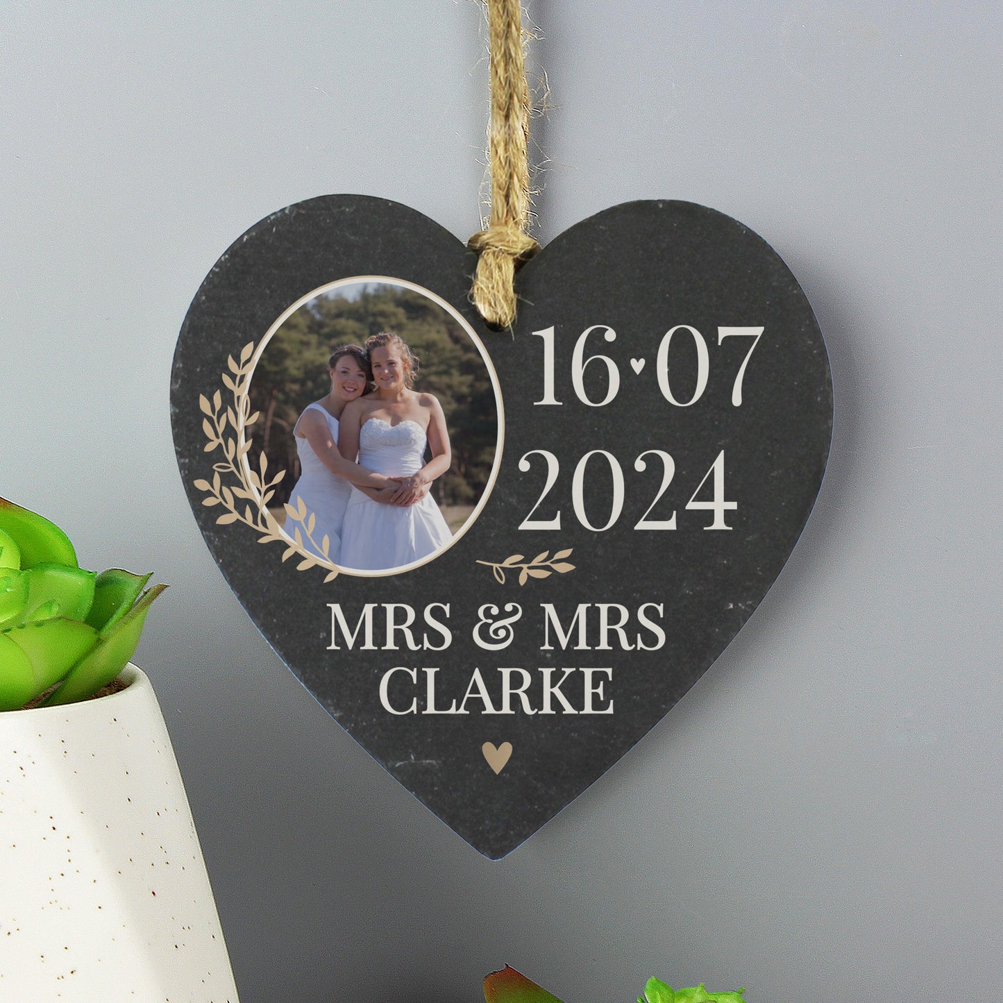 Personalised Date Photo Upload Slate Heart Decoration: 3 - Decorations By Gift Moments