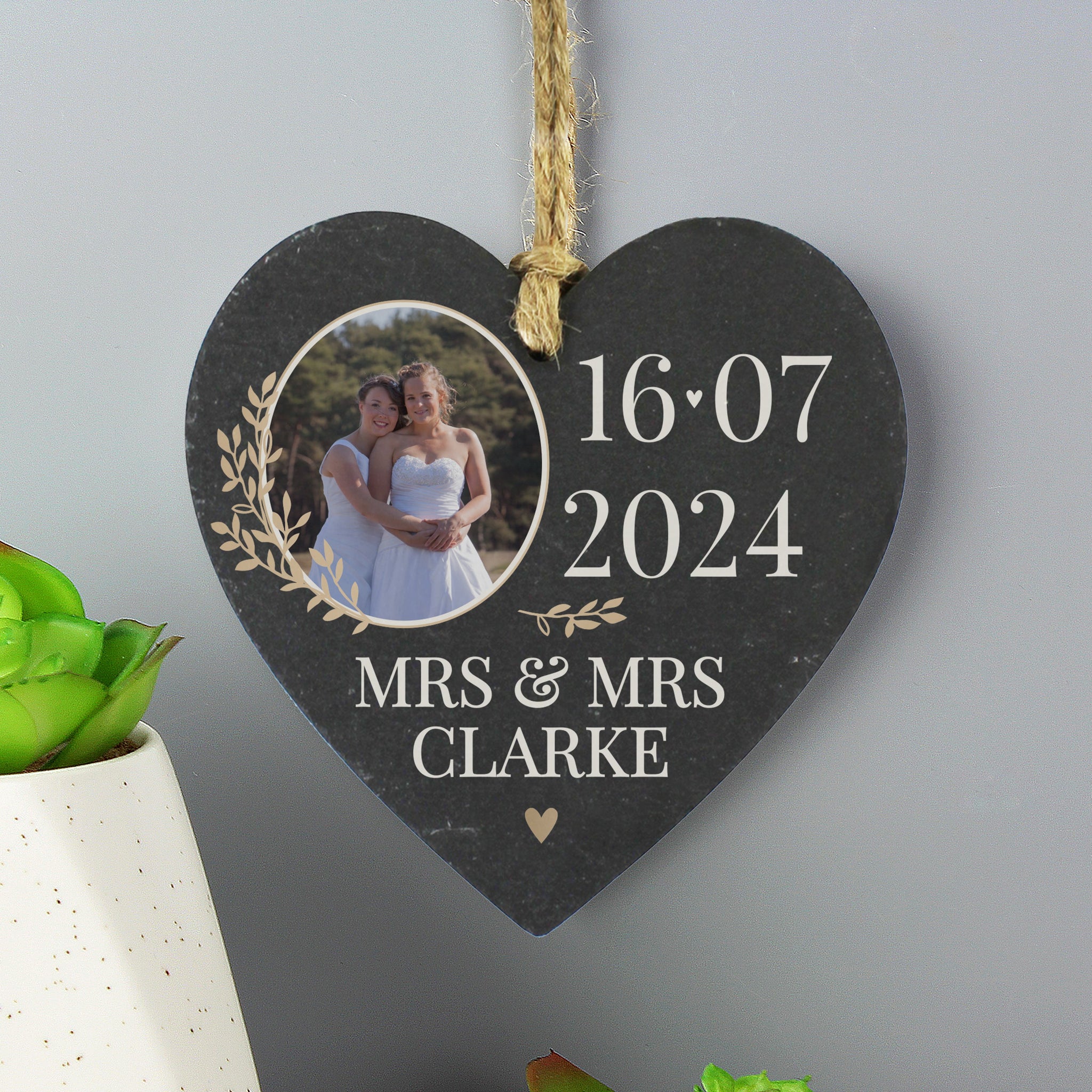 Personalised Date Photo Upload Slate Heart Decoration: 3 - Decorations By Gift Moments