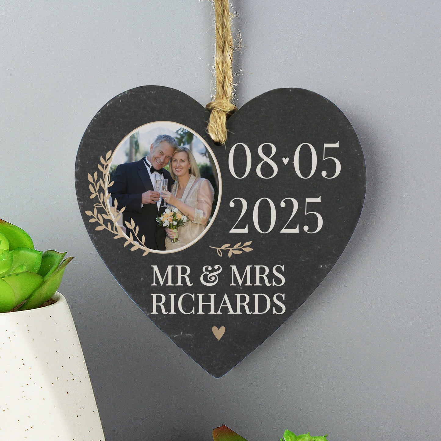 Personalised Date Photo Upload Slate Heart Decoration: 4 - Decorations By Gift Moments