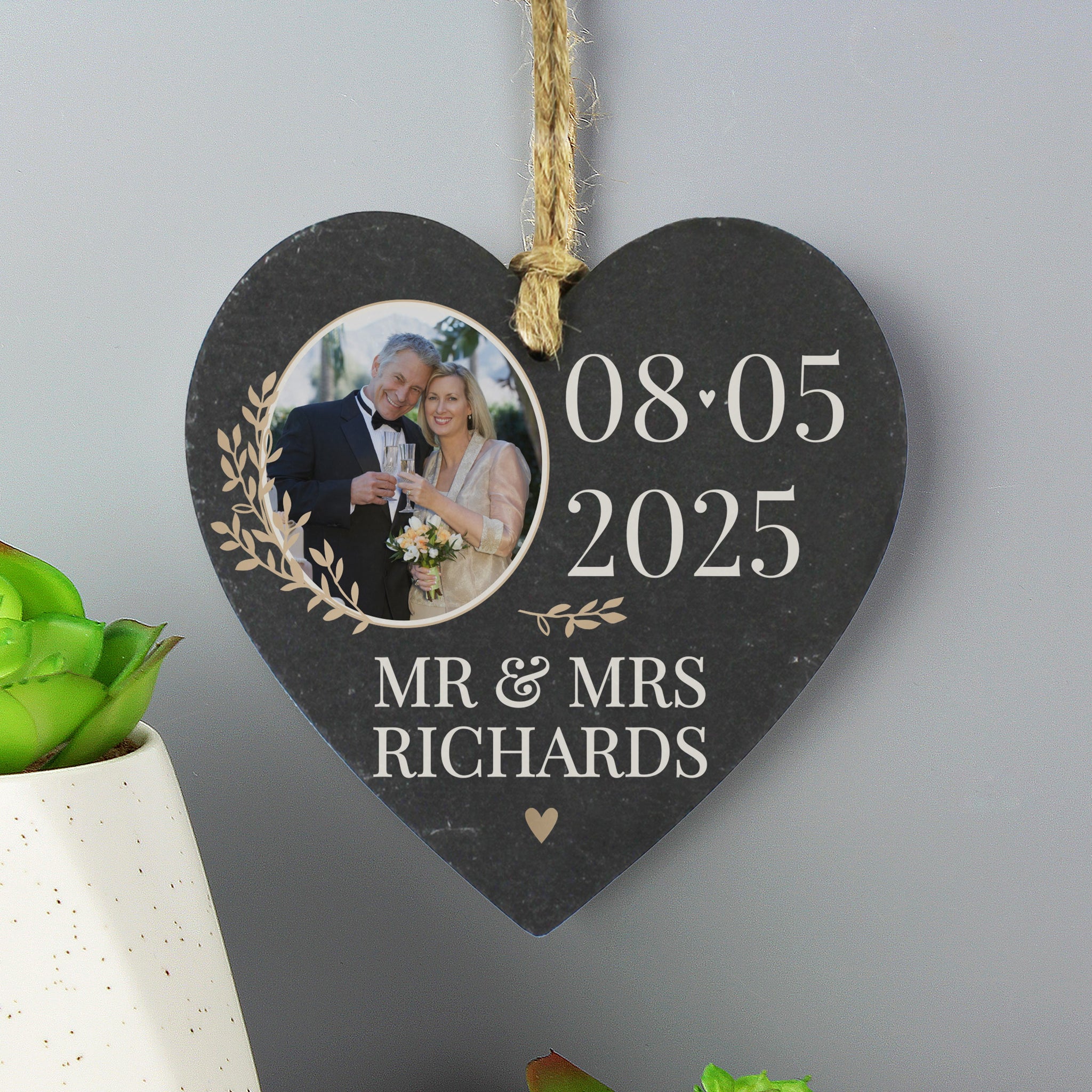 Personalised Date Photo Upload Slate Heart Decoration: 4 - Decorations By Gift Moments
