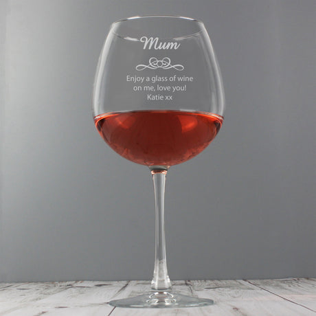 Personalised Decorative Bottle of Wine Glass: 9 - Wine Glasses By Gift Moments