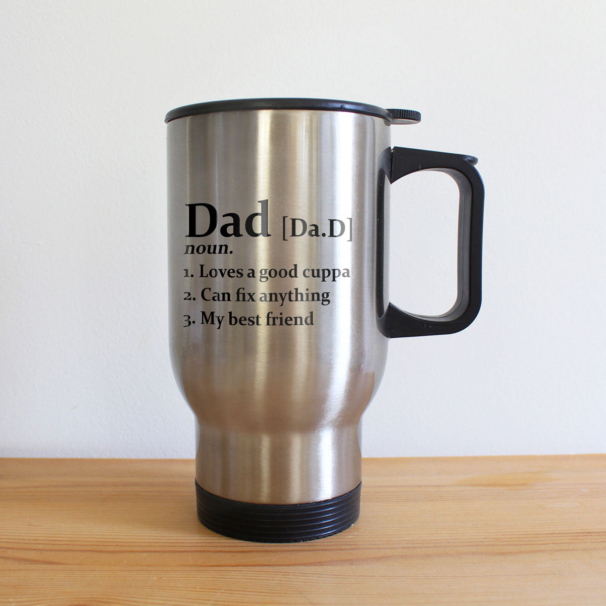 Personalised Definition of Dad Silver Travel Mug: 1 - Travel Mugs By Gift Moments