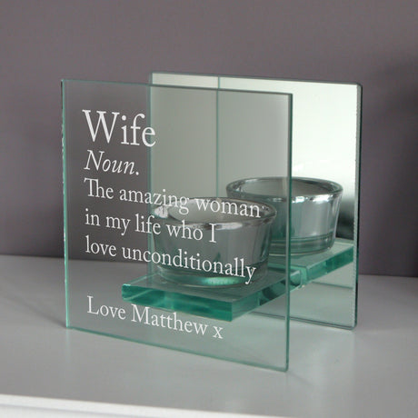 Personalised Definition Mirrored Glass Tea Light Candle Holder: 3 - Candle Holders By Gift Moments