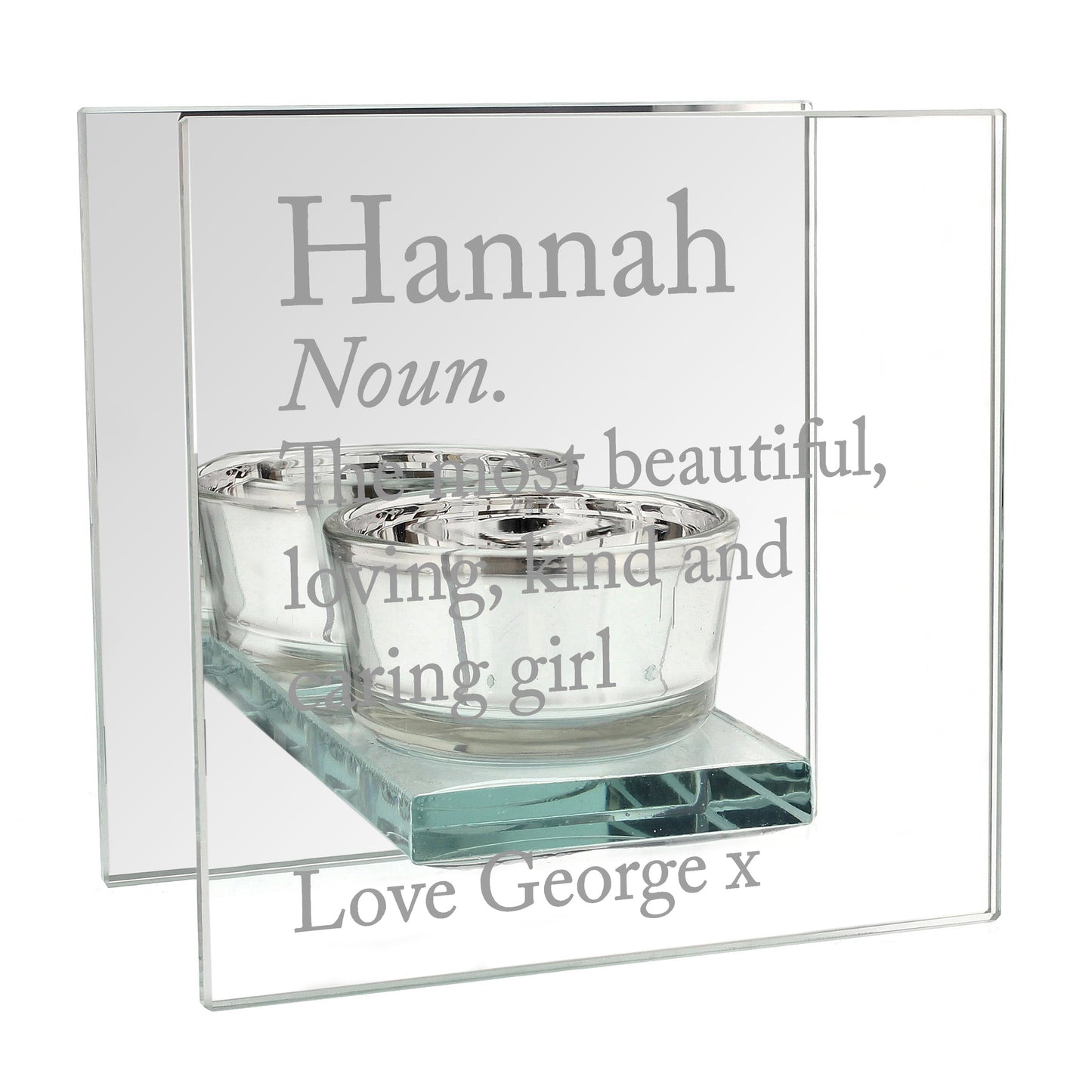 Personalised Definition Mirrored Glass Tea Light Candle Holder: 6 - Candle Holders By Gift Moments
