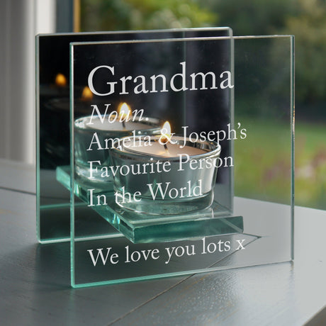 Personalised Definition Mirrored Glass Tea Light Candle Holder: 4 - Candle Holders By Gift Moments