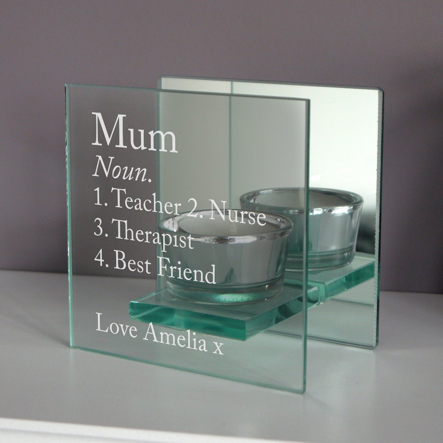 Personalised Definition Mirrored Glass Tea Light Candle Holder: 5 - Candle Holders By Gift Moments
