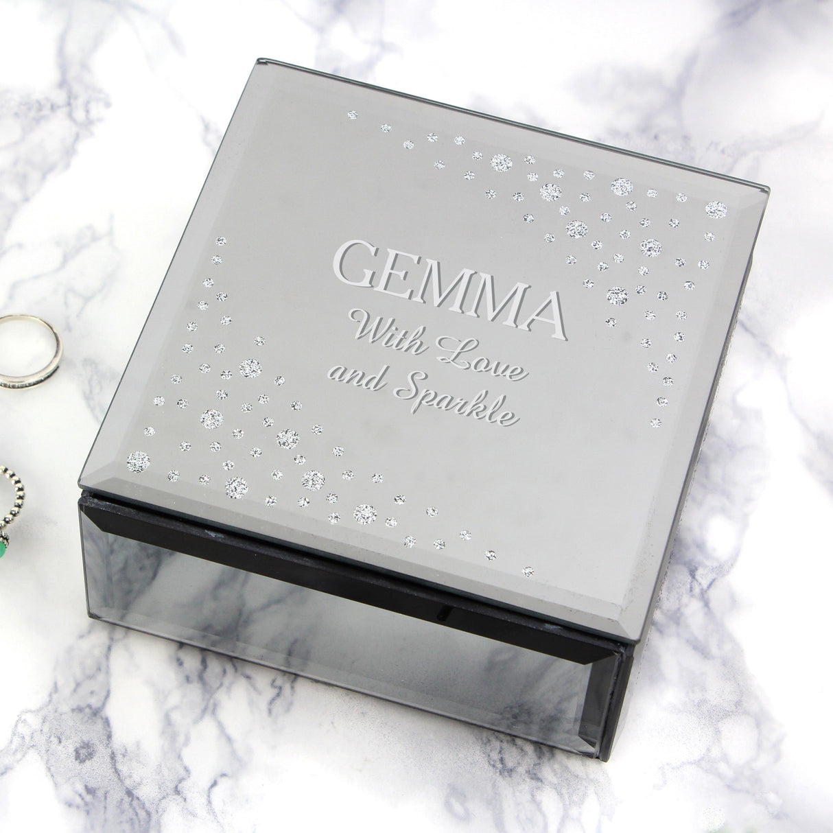 Personalised Diamante Name & Message Glass Trinket Box: 4 - Trinket Boxes By Gift Moments