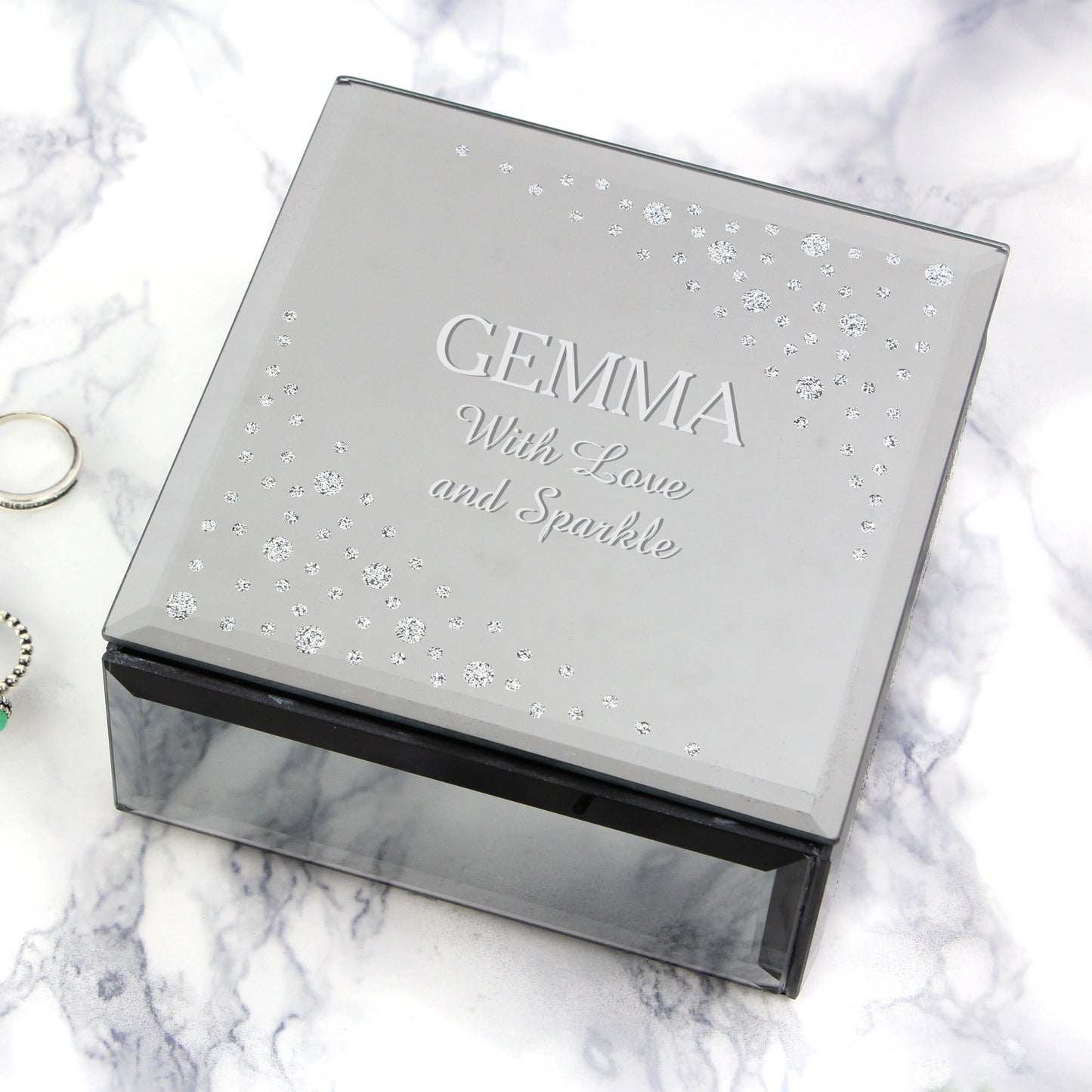 Personalised Diamante Name & Message Glass Trinket Box: 4 - Trinket Boxes By Gift Moments