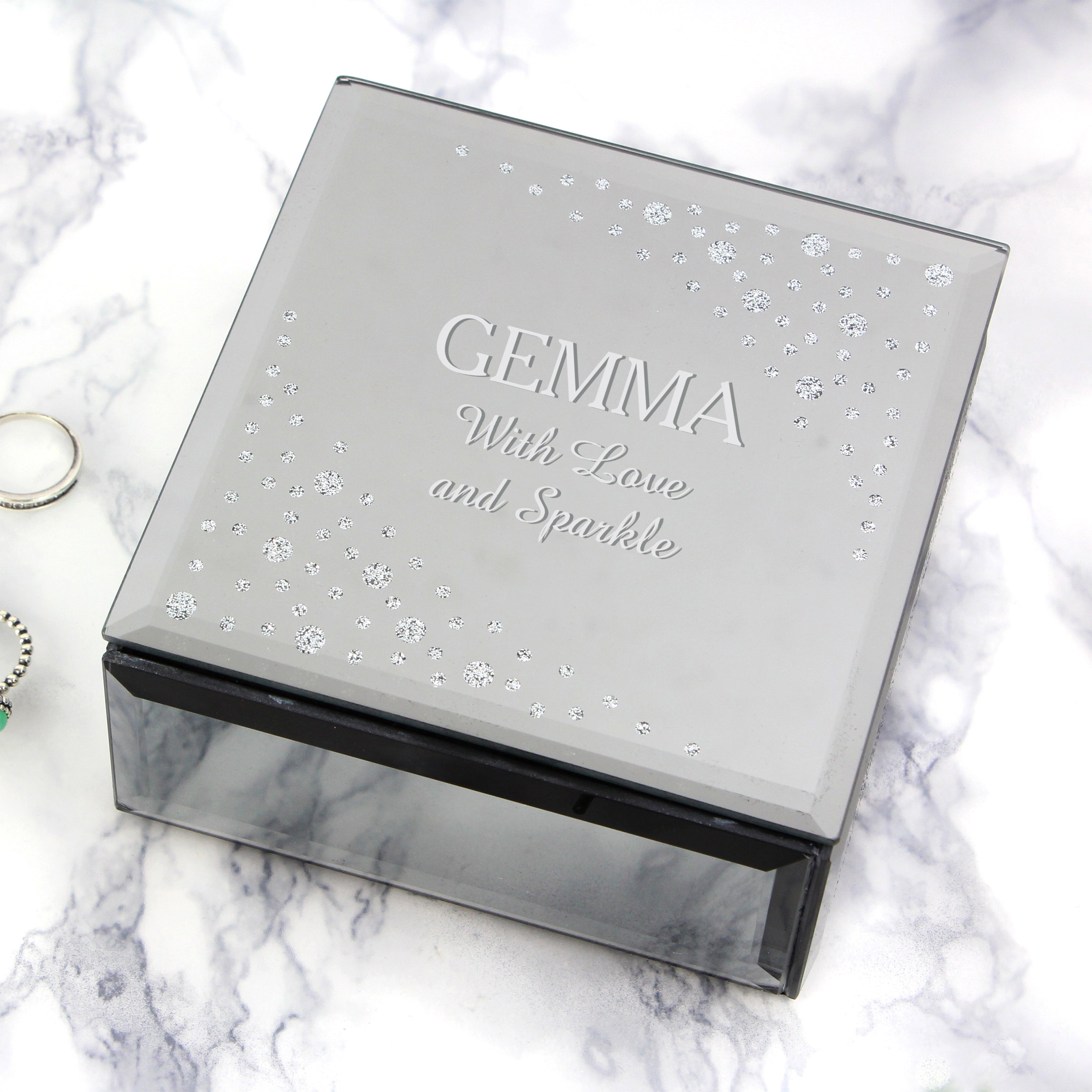 Personalised Diamante Name & Message Glass Trinket Box - Shop Trinket Boxes At Gift Moments - 4
