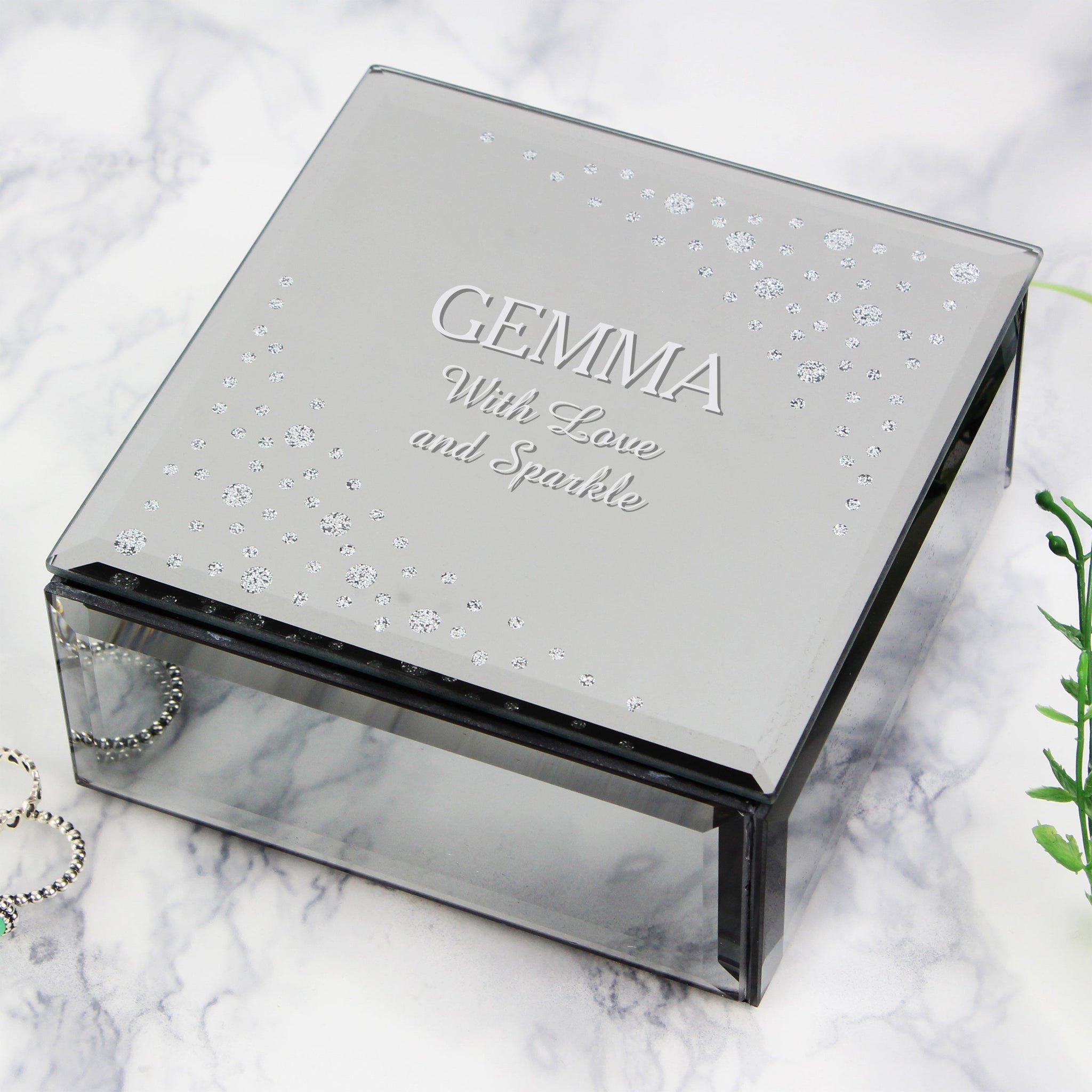 Personalised Diamante Name & Message Glass Trinket Box: 2 - Trinket Boxes By Gift Moments