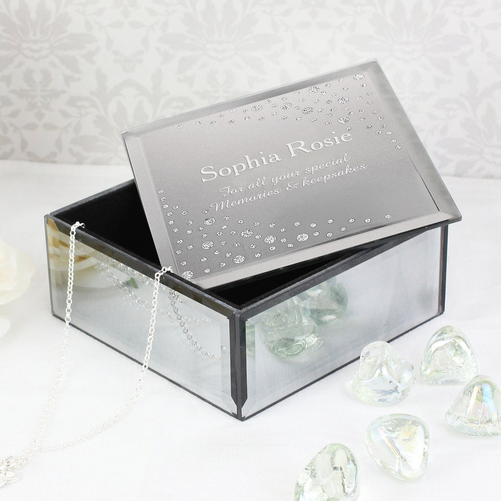 Personalised Diamante Name & Message Glass Trinket Box - Shop Trinket Boxes At Gift Moments - 1
