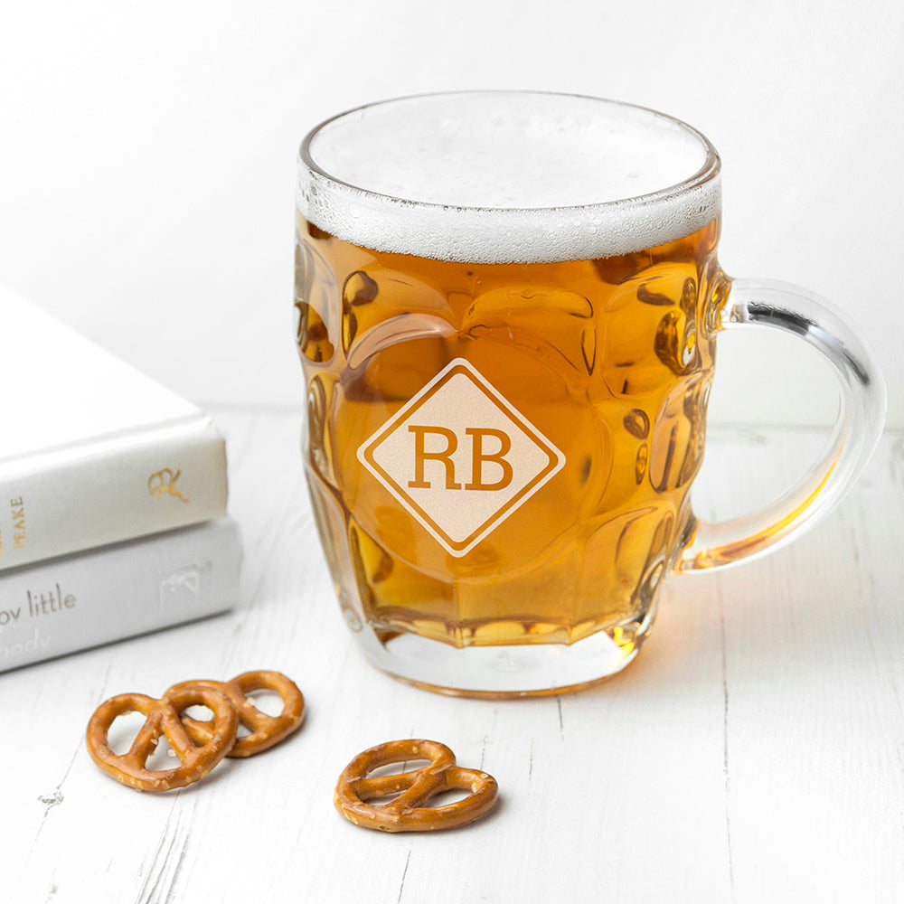 Personalised Diamond Monogrammed Dimpled Beer Glass: 4 - Beer Glasses By Gift Moments