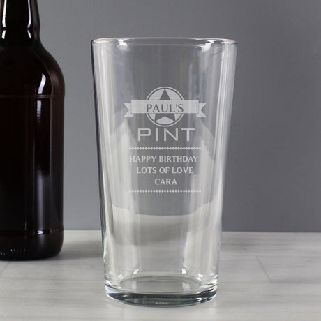 Personalised Diamond Pint Glass: 2 - Beer Glasses By Gift Moments