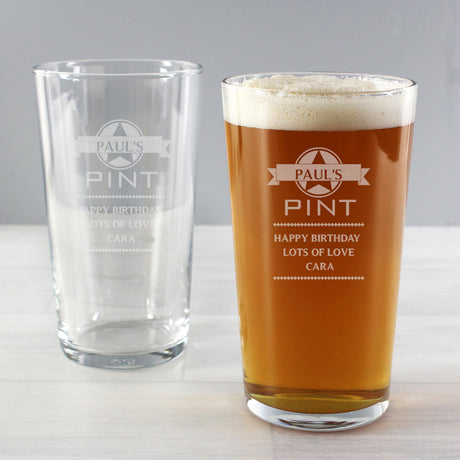 Personalised Diamond Pint Glass: 1 - Beer Glasses By Gift Moments