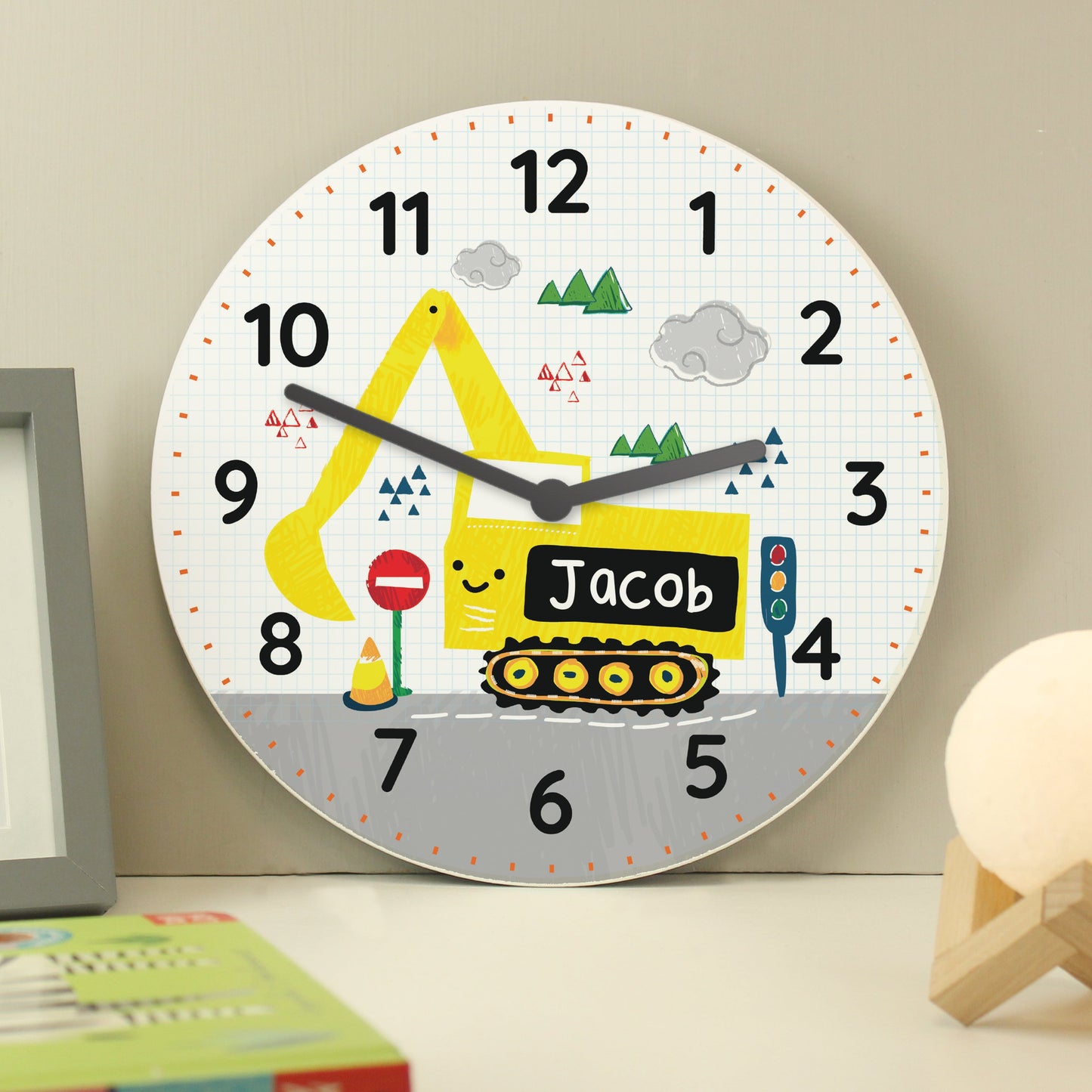 Personalised Digger Bedroom Clock: 4 - Clocks By Gift Moments