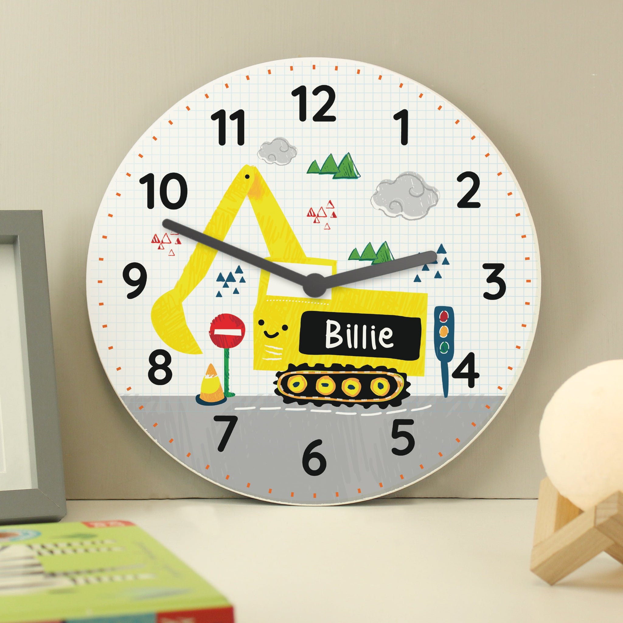 Personalised Digger Bedroom Clock: 1 - Clocks By Gift Moments