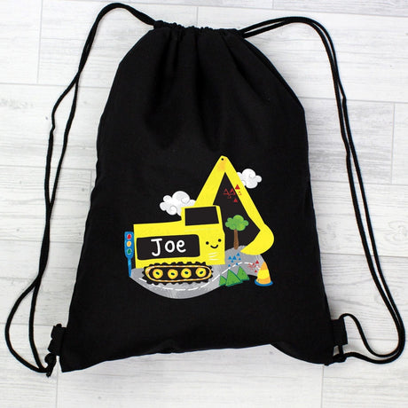 Personalised Digger Black Kit Bag: 2 - Kids Bags By Gift Moments
