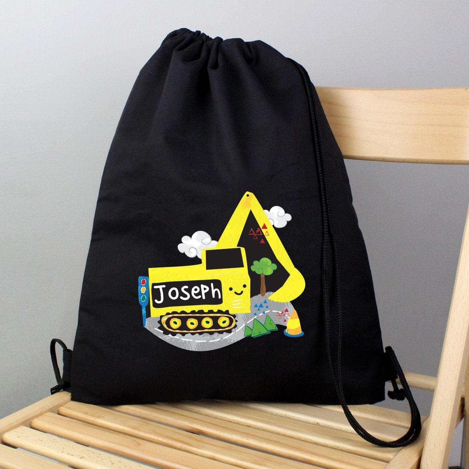 Personalised Digger Black Kit Bag: 1 - Kids Bags By Gift Moments