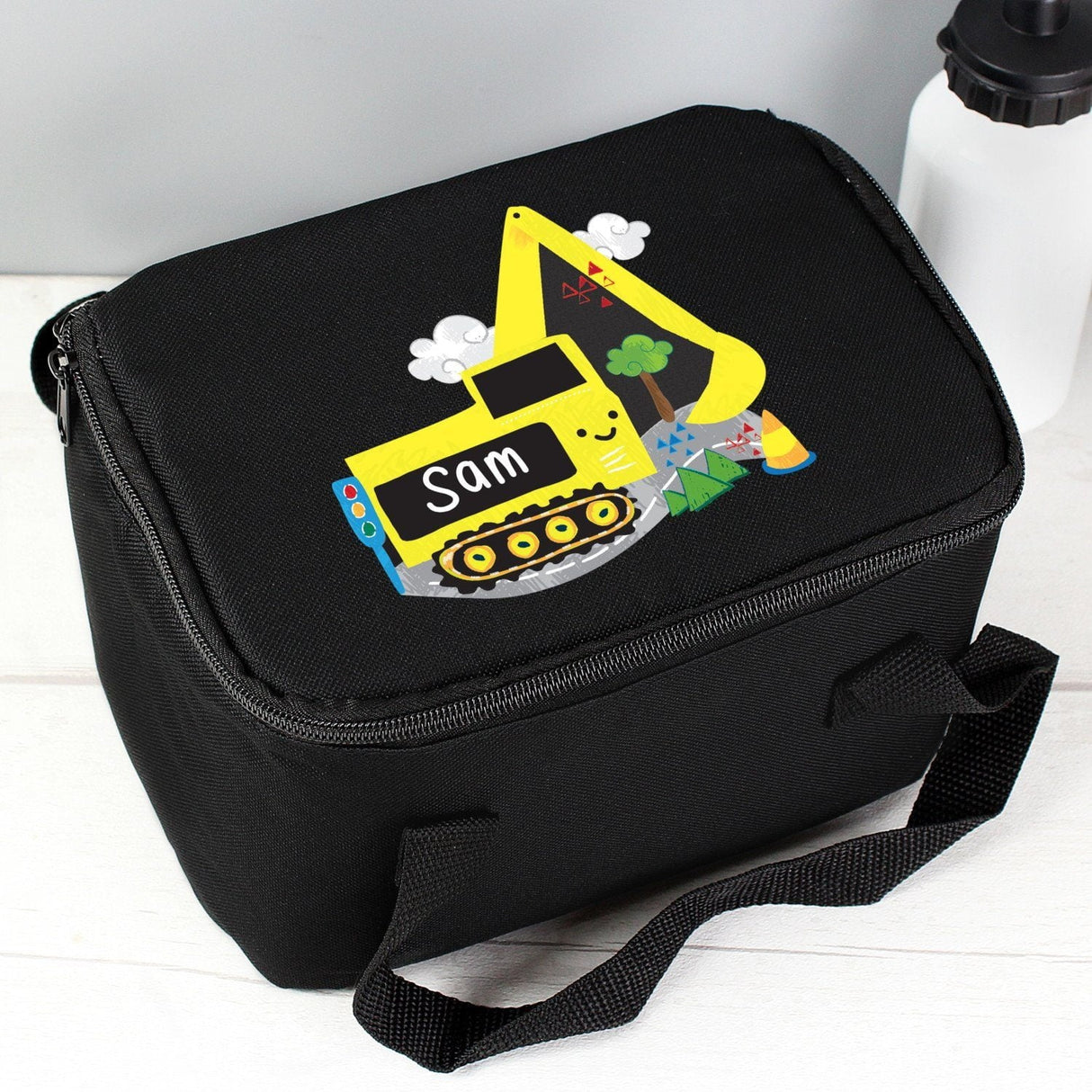 Personalised Digger Black Lunch Bag: 1 - Lunch Boxes & Bags By Gift Moments